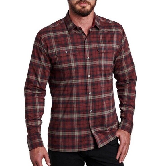 Kuhl Men's L Response Long Sleeve Shirt Maroon Gray Plaid Button Up Style 7475 - Picture 1 of 7